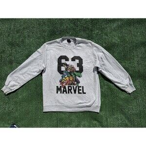 Y2K Marvel Comics 2009 Grey Fleece Crewneck Thor Hulk Iron Man Size Medium